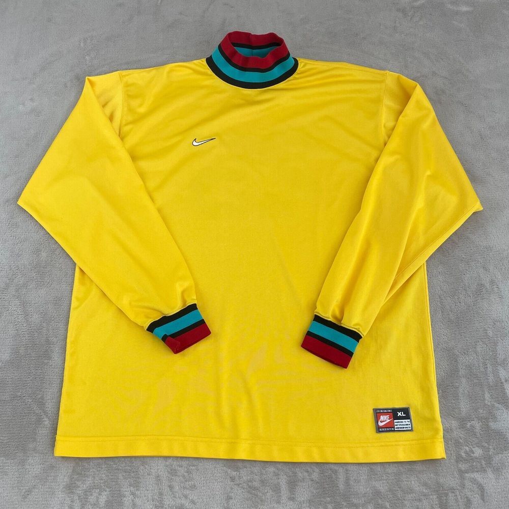 Vintage Team Nike Sports Goalie Soccer Futbol Jersey XL Long Sleeve Shiny Swoosh